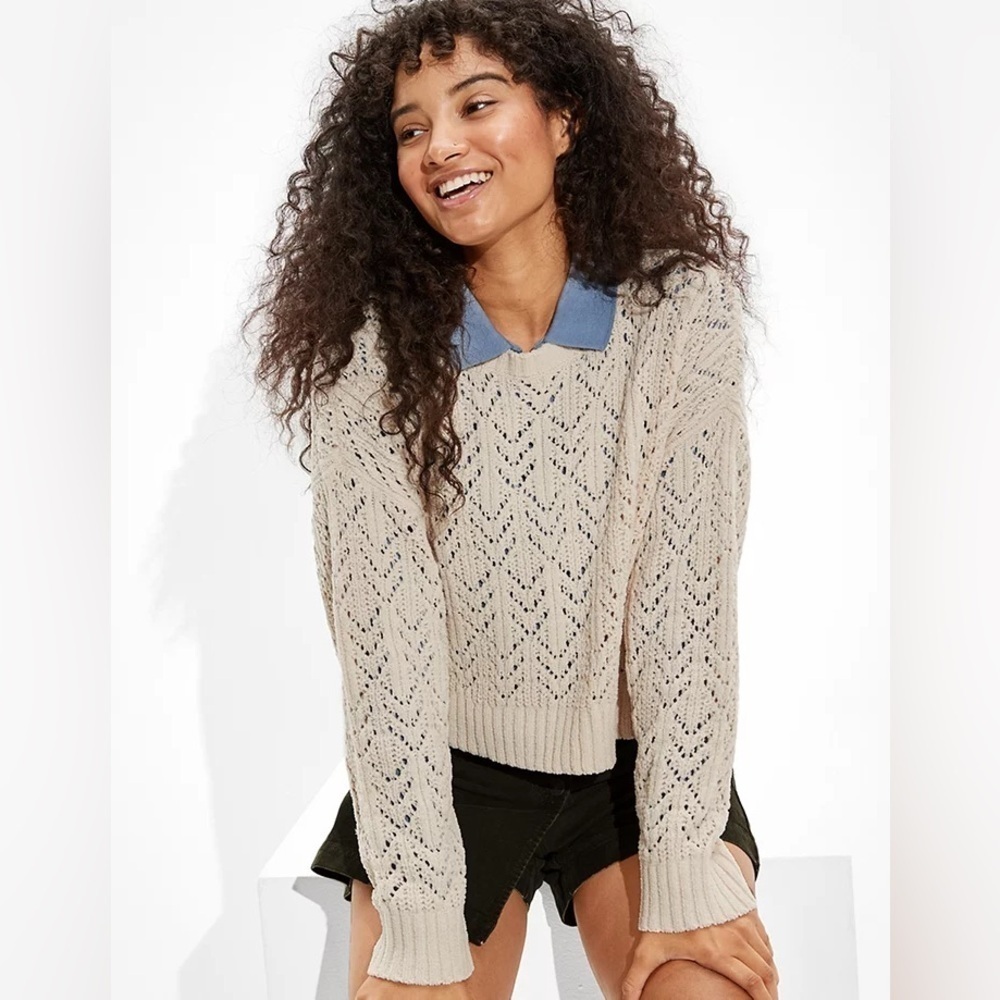 American Eagle cut out sweater with custom pearls Size: S